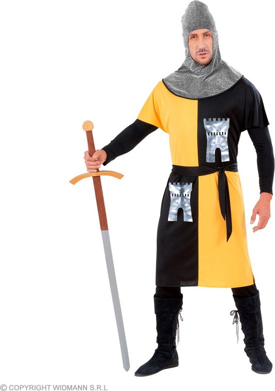 Widmann - Middeleeuwse & Renaissance Strijders Kostuum - Middeleeuwse Strijder Van Het Geelkasteel - Man - Geel, Zwart, Zilver - Small - Carnavalskleding - Verkleedkleding
