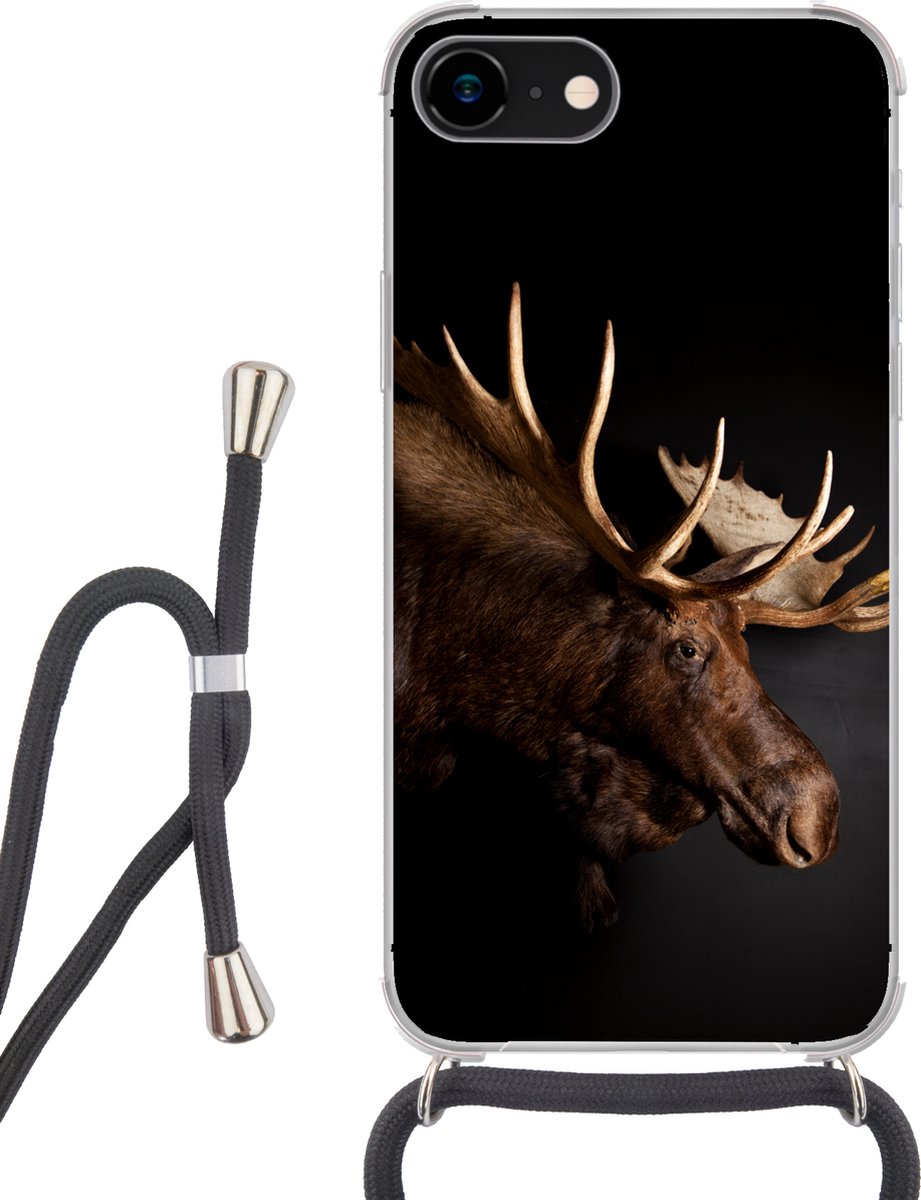 Telefoonhoesje Geschikt voor iPhone 8 - Eland - Gewei - Portret - Siliconen - Crossbody - Backcover met Koord - Telefoonhoesje met koord - Hoesje met touw Telefoonhoesje