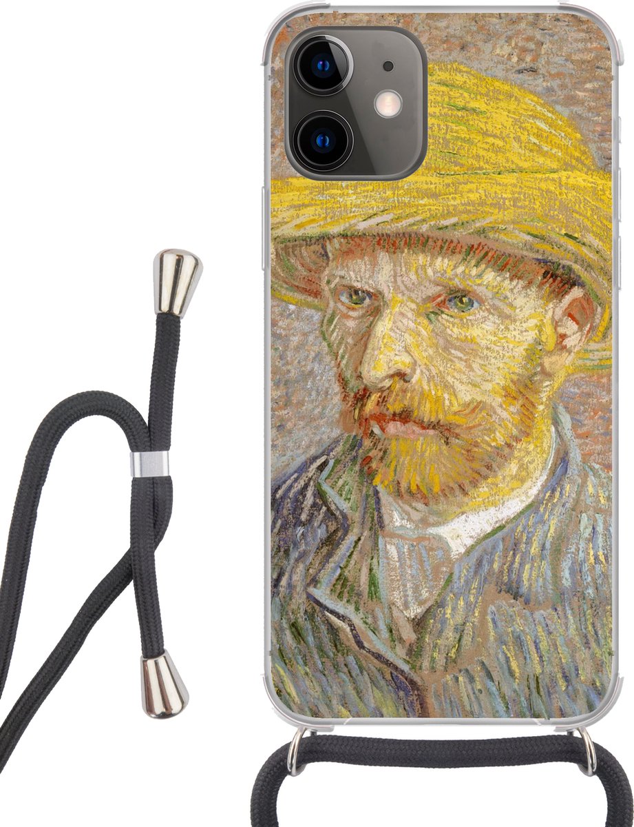 Telefoonhoesje Geschikt voor iPhone 12 Mini - Zelfportret met strohoed - Vincent van Gogh - Siliconen - Crossbody - Backcover met Koord - Telefoonhoesje met koord - Hoesje met touw Telefoonhoesje