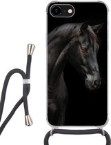 Coque de téléphone compatible avec iPhone 8 - Cheval - Animaux - Zwart - Portrait - Siliconen - Bandoulière - Coque arrière avec cordon - Coque de téléphone avec cordon - Coque avec corde