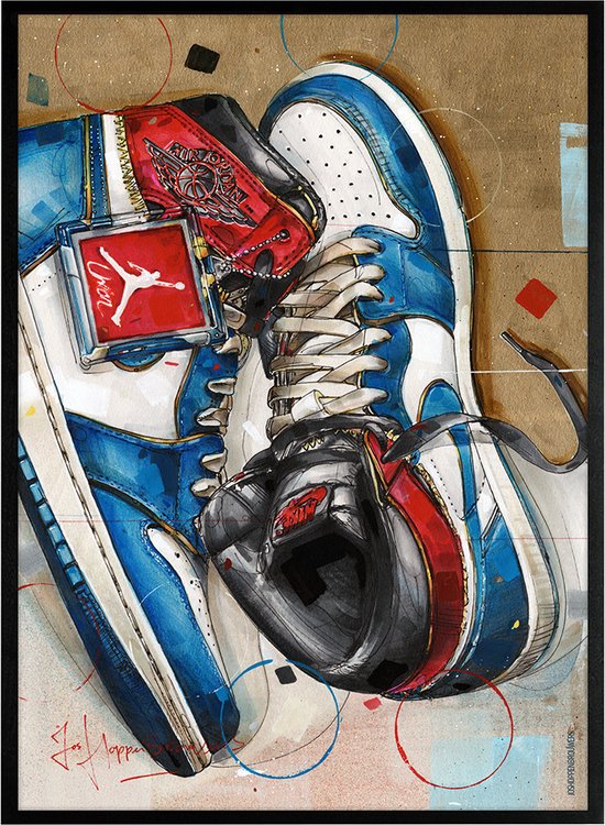 Sneaker print Union LA blue toe 51x71 cm *ingelijst & gesigneerd