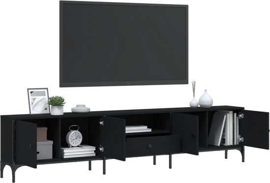 Meuble TV vidaXL - Meuble TV avec tiroir 200 x 25 x 44 cm, finition bois noir