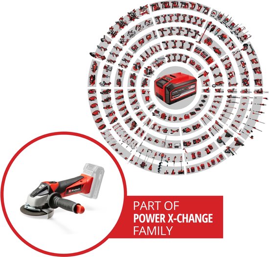 Haakse slijper als onderdeel van de Einhell Power X-Change familie.