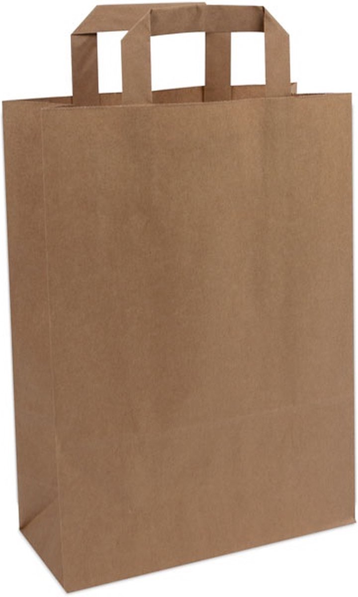 Cadeautasjes met platte handgreep, budget tassen bruin, 26x12x35cm (250 stuks)