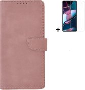 Geschikt voor Motorola Moto G54 Hoesje - Bookcase - Moto G54 Hoesje - Pu Leder Wallet Book Case Rose Goud Cover + Screenprotector