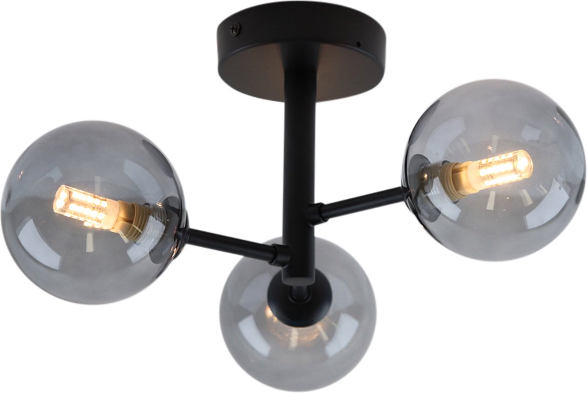 Olucia - AMER - Badkamer Plafondlamp - Zwart / Grijs - Geschikt voor Badkamer - Vorm: Rond