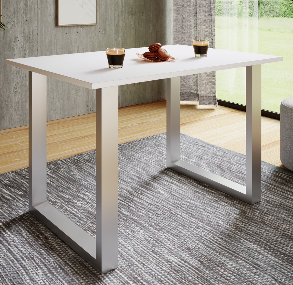 Vcm kleine tafel en stoelen, tafelstoel, eettafel en stoelen, kleine eettafel en stoelen, tafels en stoelen, compacte tafel en stoelen, kleine keukentafel en stoelen, tafel- en stoelset, keukentafels en stoelen, eettafels en stoelen Silber / Weiß