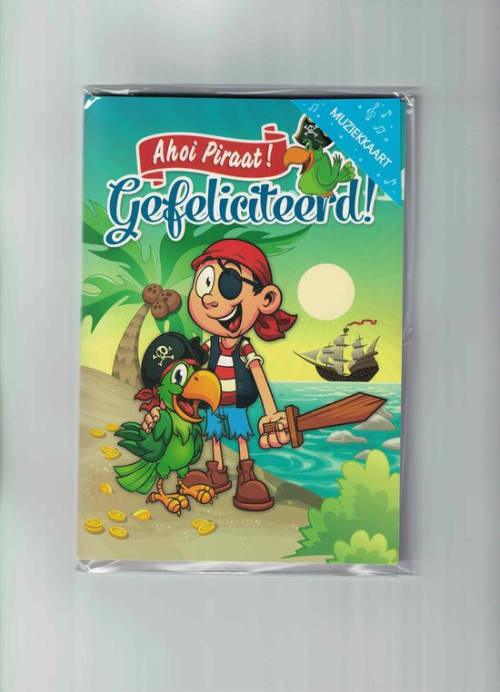 Muziekkaart - piraten - jongens - wenskaart - met kleurplaat - verjaardag