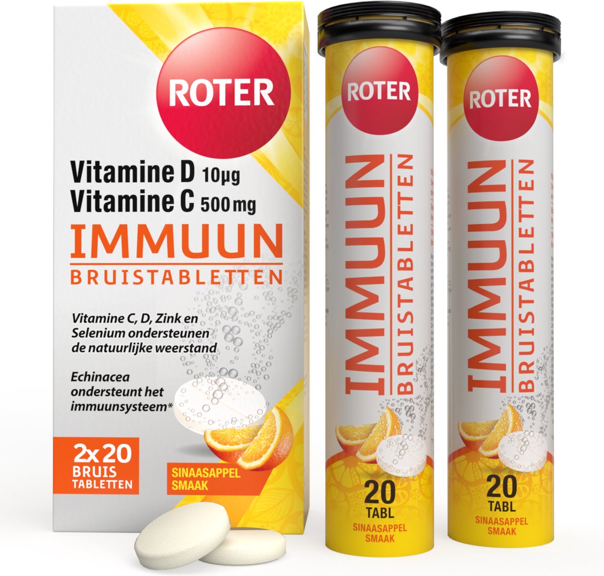 Roter Immuun Bruis - Vitamine C & D ondersteunen de weerstand & Echinacea verhoogt het immuunsysteem* - 40 bruistabletten