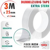 TENTA® Ruban adhésif double face extra fort avec maille 3M x 25 mm x 1,5 mm