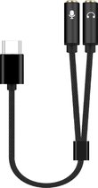 JUALL USB-C naar 2x Jack Female Splitter - Audio Microfoon Hoofdtelefoon Headset Splitter Zwart Gevlochten
