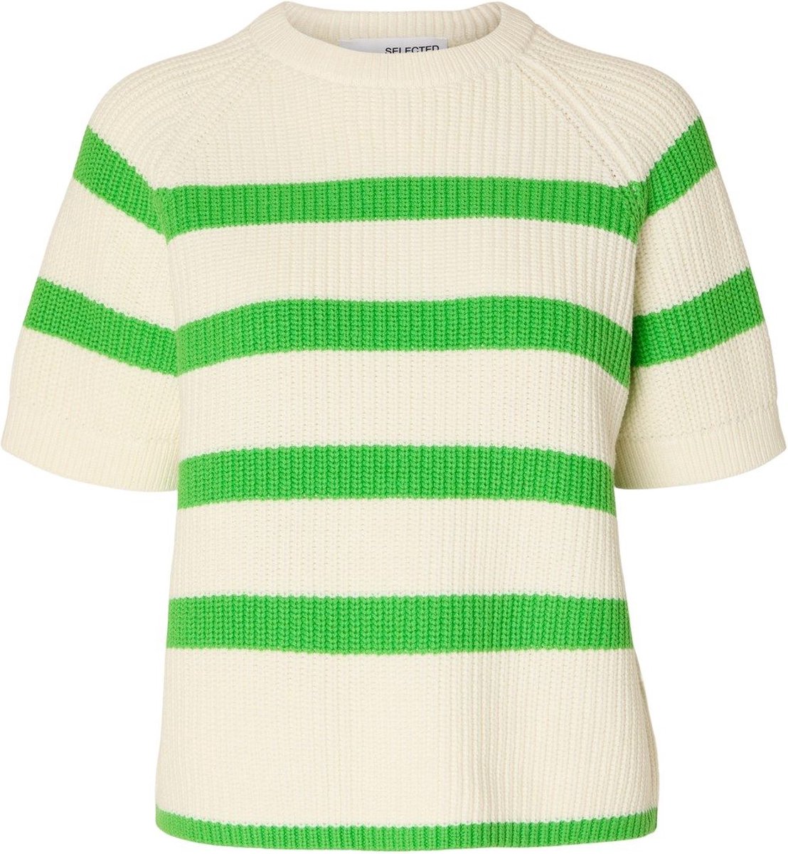 Selected Femme Bloomie SS Knit O-Neck Snow White Stripes Classic Green