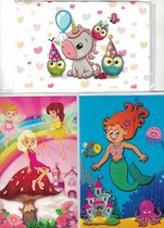 Cartes de vœux Blanco - enfants - filles - Unicorn - lutins - sirène - 3 cartes - carte de vœux
