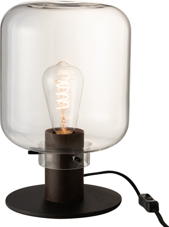 J-Line Kiyu tafellamp - glas & metaal - transparant & zwart - woonaccessoires