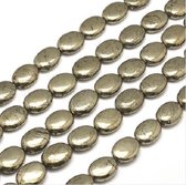 Perles en pierre naturelle, Pyrite, perles ovales plates, 9x6mm. Par cordon d'environ 38 cm