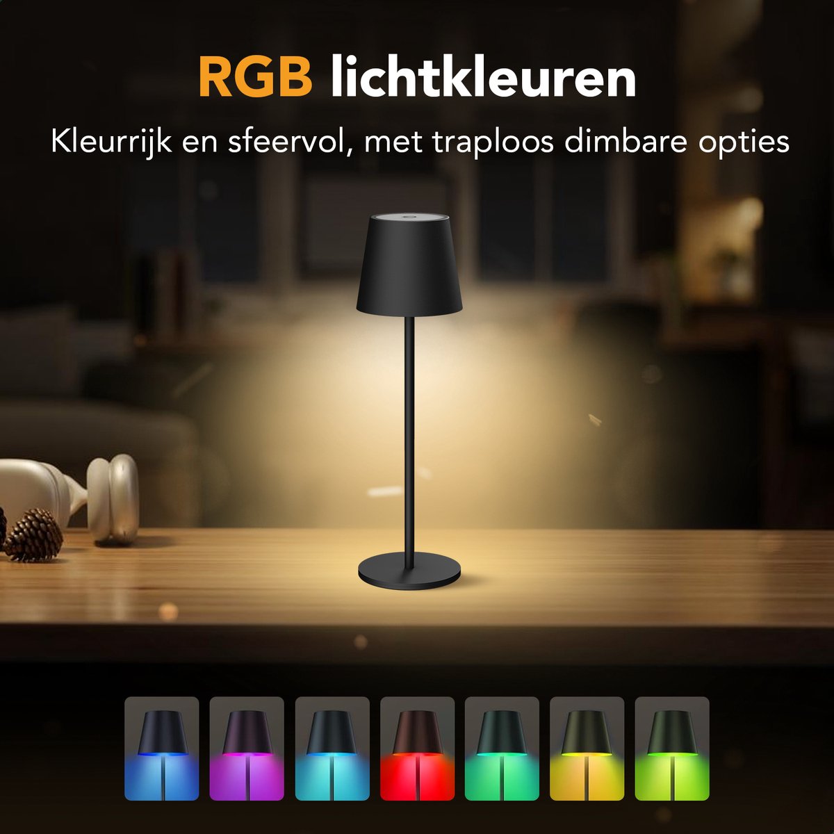BRILONER LED tafellamp draadloos IP44 met oplaadstation, traploos