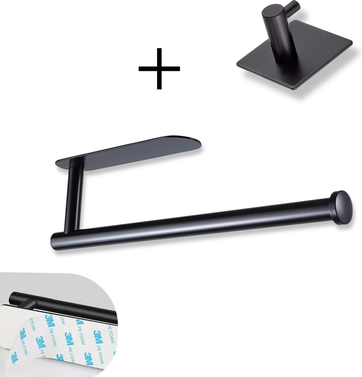 Bazel Keukenrolhouder-Zelfklevend-Rollenhouder-Foliehouder-Hangend-Zelfklevende haakjes-Zwart