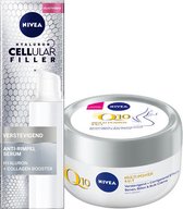 NIVEA set in een handig tasje: celLular Expert Filler Anti-Age Serum met hyaluronzuur en collageenbooster - 40 ml en Q10 plus Verstevigende Bodycrème- 300ml