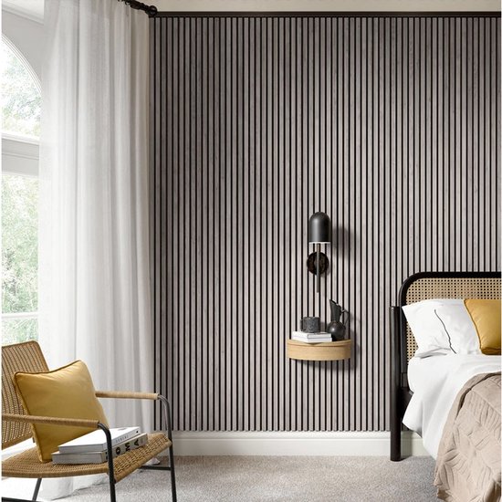 Panneaux muraux acoustiques - 300 x 60 cm - Chêne Grijs - Mur à lattes - Akupanel