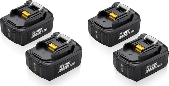 SIDANO® vervangende accu/batterij geschikt voor Makita - set van 4 stuks - 18 V 5.0Ah/5000mAh BL1850B en BL modellen - Li-ion - LED Display