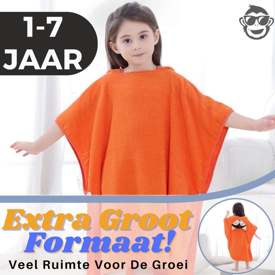 BoefieBoef 2-in-1 Vos Dieren Badponcho & Badlaken voor Baby's, Peuters en Kinderen 1 tot 7 jaar – Eco Bio Katoen – Speelse en Comfortabele Zwemponcho - Deken - Badcape - Wikkeldeken - Oranje