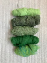 Mix Groene kleuren wol gekaard op lont (viltwol) Naaldvilten 310