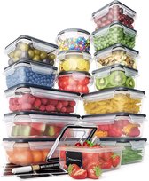 Set Voedselopbergcontainers - 16 luchtdichte plastic containers met klikdeksels - lekvrije keuken- en voorraadcontainers - BPA-vrij - inclusief krijtbordlabels en marker