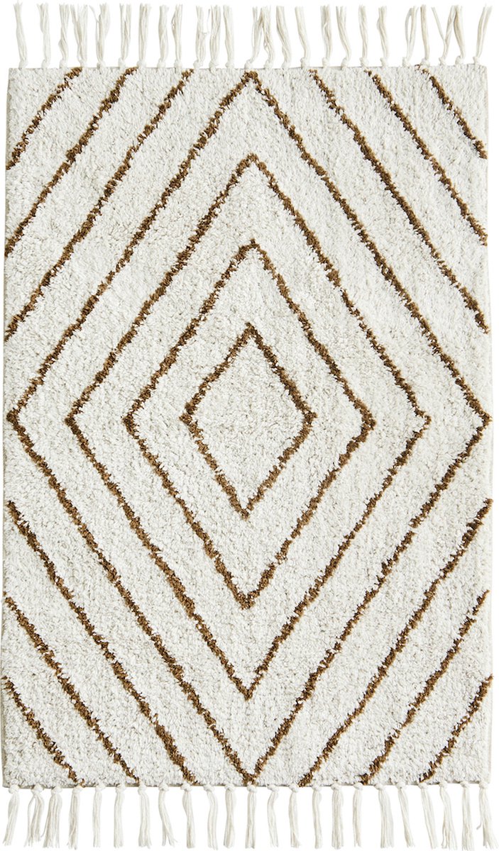 Badmat Cotton lines wit/ bruin 60x90cm