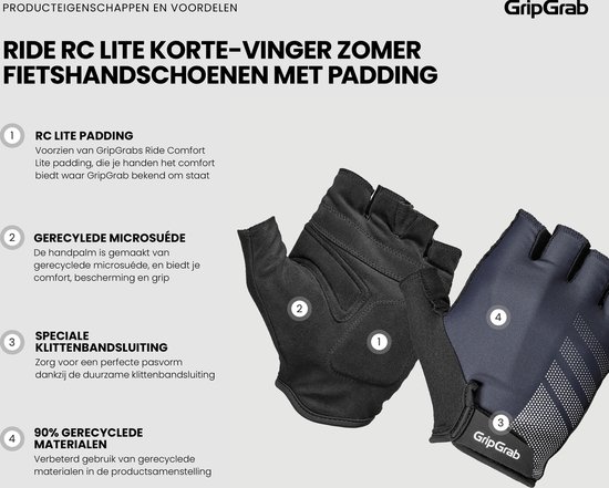 GripGrab - Ride RC Lite Korte Vinger Zomer Fietshandschoenen met Padding - Navy Blauw - Unisex - Maat L van Gripgrab — afbeelding 3