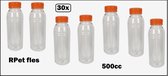 30x Flesje helder 500cc met oranje dop- vernieuwd - gerecycled drinken jus sinas cola sappen dranken