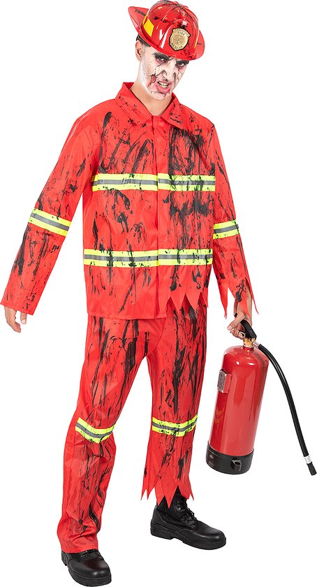 FUNIDELIA Zombie Brandweerman Kostuum voor Mannen - Maat: M - Rood