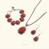 Elegante Rood Steen Sieradenset met Geometrische Patronen van Takish Jewelry