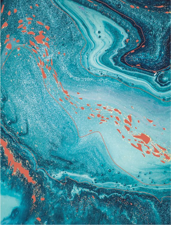 Texture Decopatch papier Verfpatroon Blauw/groen met oranje hotfoil