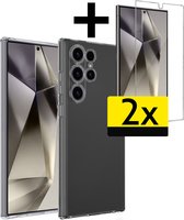 Hoesje Geschikt voor Samsung S24 Ultra Hoesje Siliconen Case Met 2x Screenprotector - Hoes Geschikt voor Samsung Galaxy S24 Ultra Hoes Siliconen - Transparant