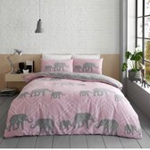 Olifant dekbedovertrek - lits jumeaux - Olifanten dekbed - roze - lits-jumeaux met twee kussenslopen