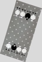 Tafelkleed - Linnenlook - grijs met schapen - Schaap - loper 85 cm