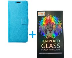 Portemonnee Book Case Hoesje + 2x Screenprotector Glas Geschikt voor: Xiaomi Redmi 12C - Turquoise