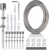 Rankhulp van roestvrij staal voor klimplanten, 12M professioneel systeem als complete set met wandhouders en 3 mm staalkabel
