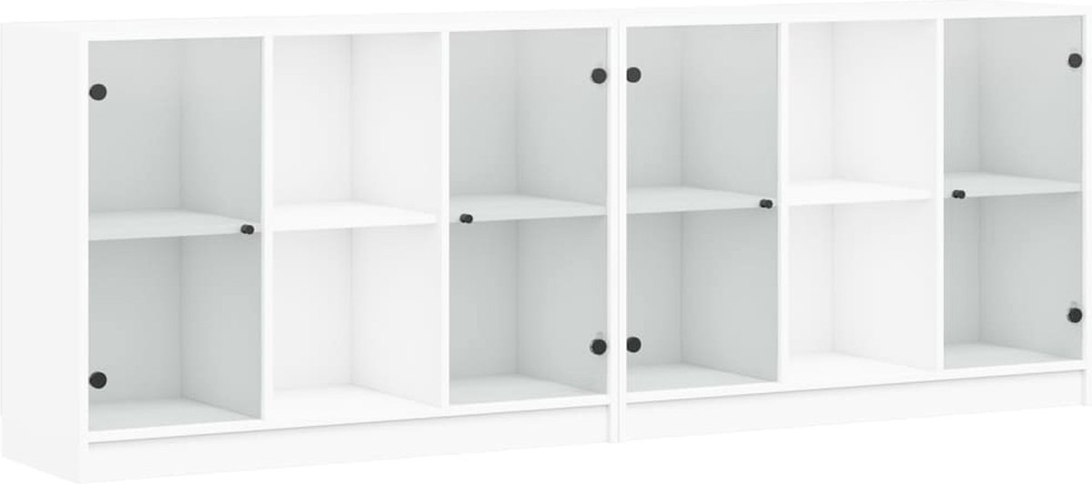 vidaXL Boekenkast - met - deuren - 204x37x75 - cm - bewerkt - hout - wit