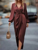 Sexy elegante corrigerende lange sjieke jurk donkerrood / donkerbruin maat S