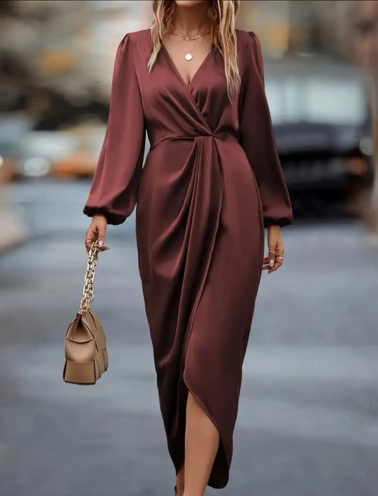 Sexy elegante corrigerende lange sjieke jurk donkerrood / donkerbruin maat S