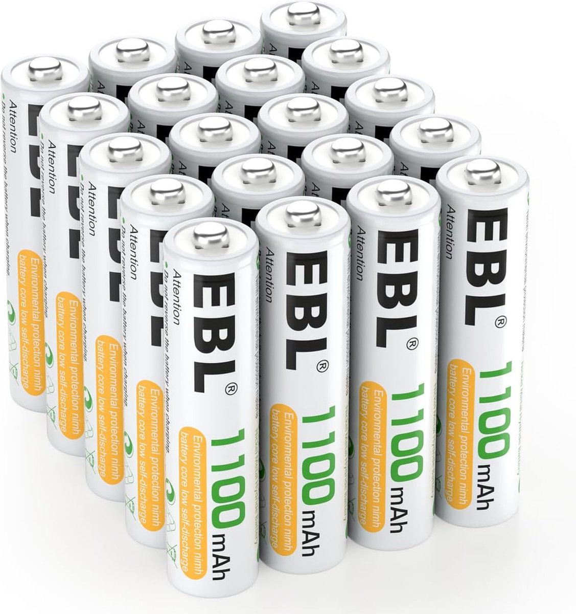 EBL 20-Pack Oplaadbare Batterijen AAA - 1100 mAh 1.2V - Duurzame Ni-MH AAA Oplaadbare Batterijen