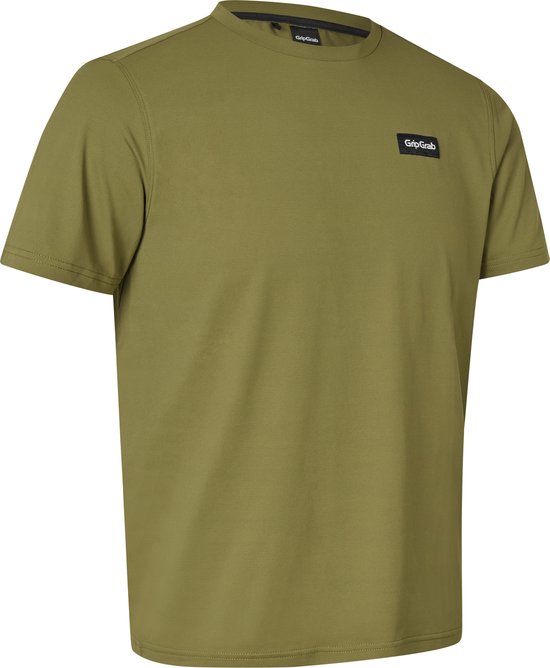 GripGrab - Flow Technical T-Shirt Korte Mouwen Zomer Sportshirt met Polygiene Anti-Geur Behandeling - Olijf Groen - Heren - Maat XL