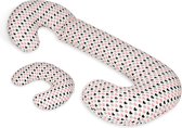 Zwangerschapskussens | C-vorm 235 cm incl. voedingskussen | | Roze, zwarte en grijze hartjes