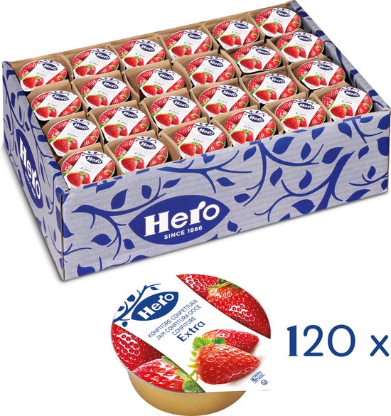Hero Aardbeienjam Extra - Voordeelverpakking 120 Cupjes van 25 gram