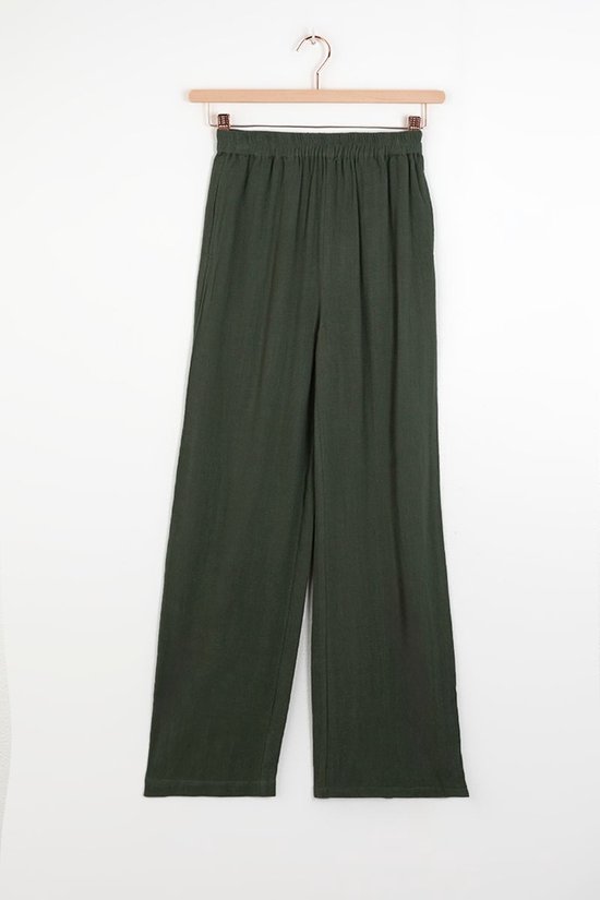 Sissy-Boy - Pantalon large en lin vert foncé