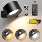 Luminize Oplaadbare wandlamp op batterijen draadloos - Met afstandsbediening - Dimbaar - Wandlamp op accu - Nachtlampje - 4400mAh - zwart