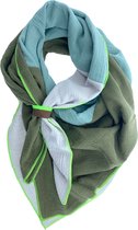 LOT83 Sjaal Kim - Vegan leren sluiting - Omslagdoek - Ronde sjaal - Blauw, wit, groen - 1 Size fits all