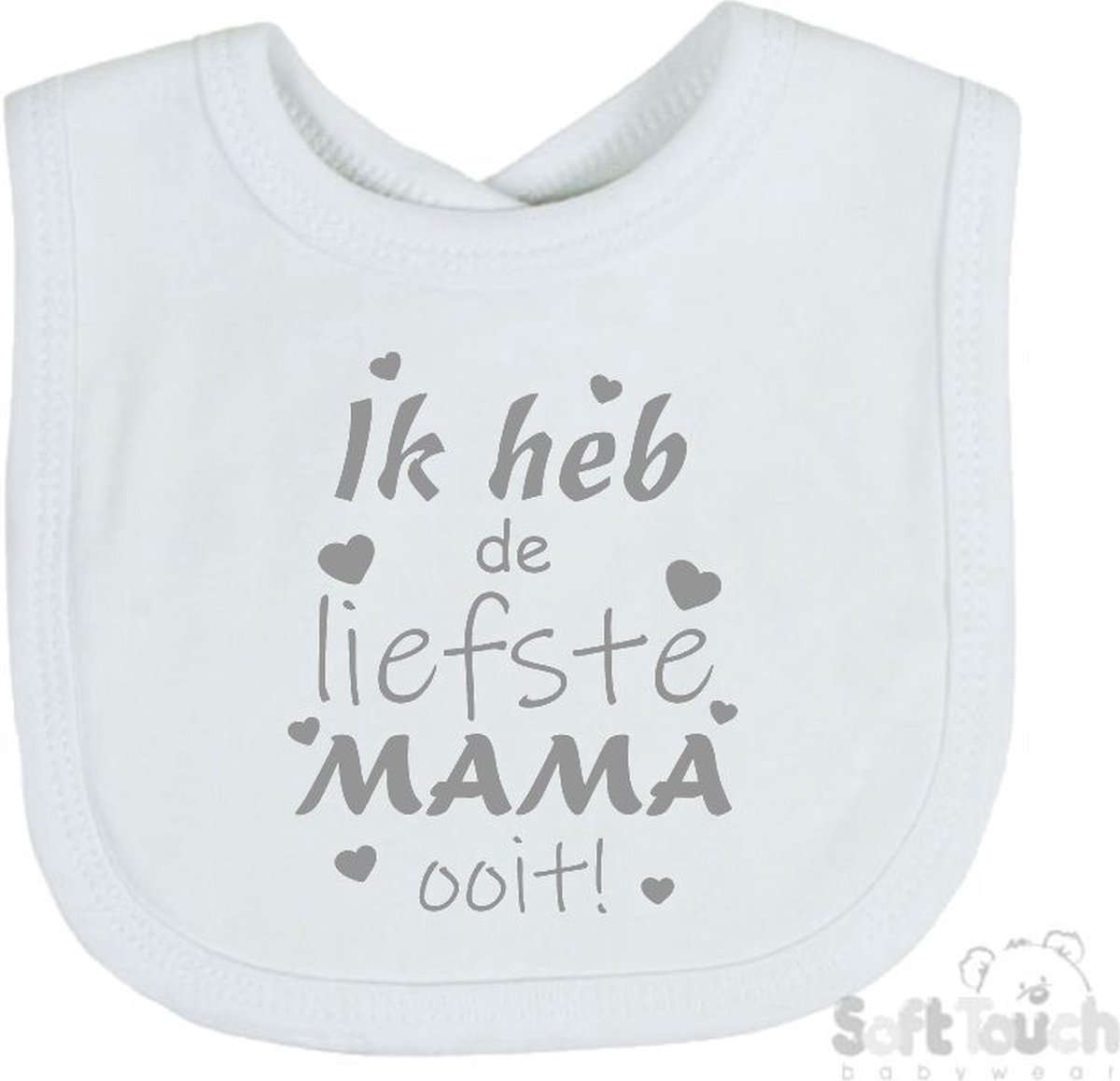Goedkoopste Soft Touch Slabber Slabbetje Slab Ik heb de liefste MAMA ooit! Moederdag Unisex Katoen Wit/grijs Maat 33x22 Cm