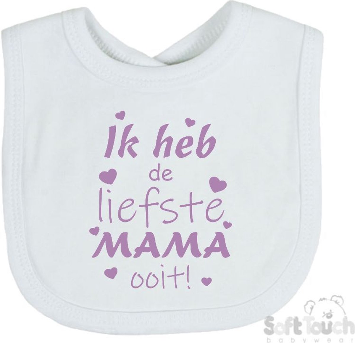 Goedkoopste Soft Touch Slabber Slabbetje Slab Ik heb de liefste MAMA ooit! Moederdag Unisex Katoen Wit/lila Maat 33x22 Cm